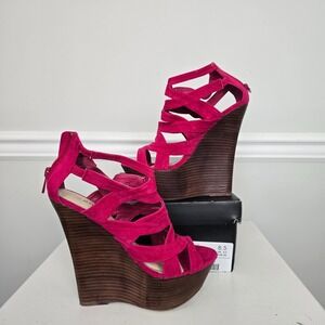 JustFab Miami Women Strappy Wedge Heels Sz 8.5 Gladiator Y2K Tropical Barbiecore